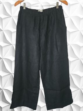Mosaic USA Black 100% Linen Wide Leg Pants Size XL Elastic Waist Pockets